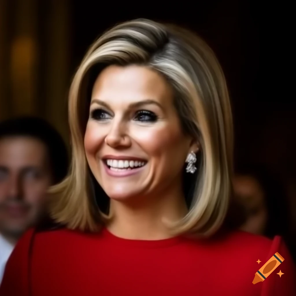 Queen Maxima showcasing a dramatic hair transformation from long straight hair to short curls