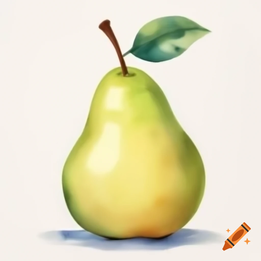 Cartoon pear illustration on white background in watercolor style