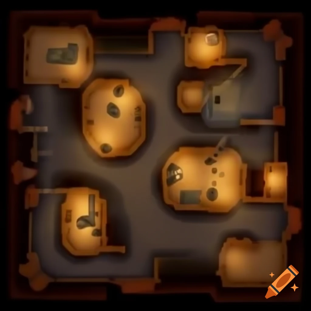 Dungeons and Dragons cheese factory battle map featuring magical workshop and cold room