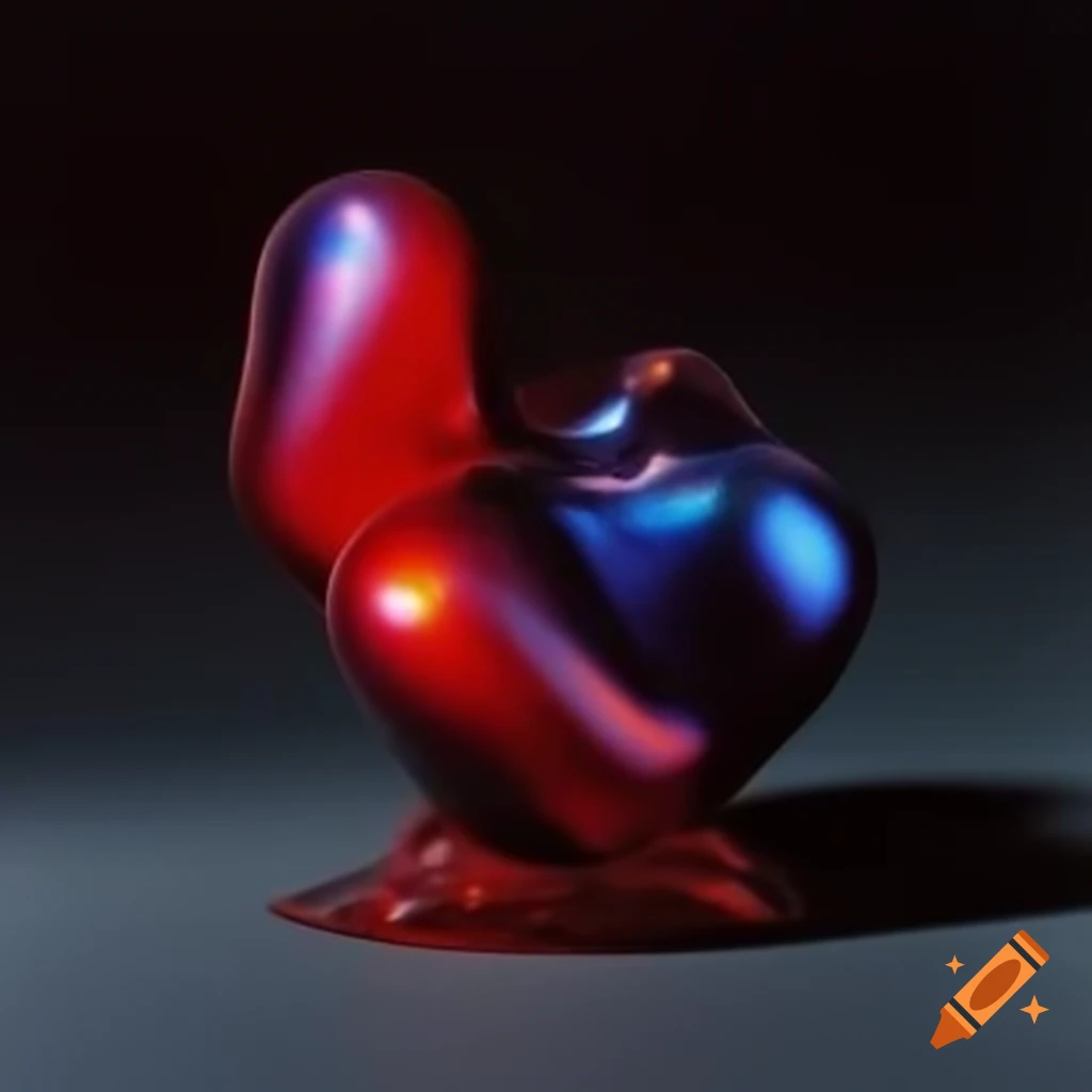 Iridescent red glass statue in pop surreal 2000's photography