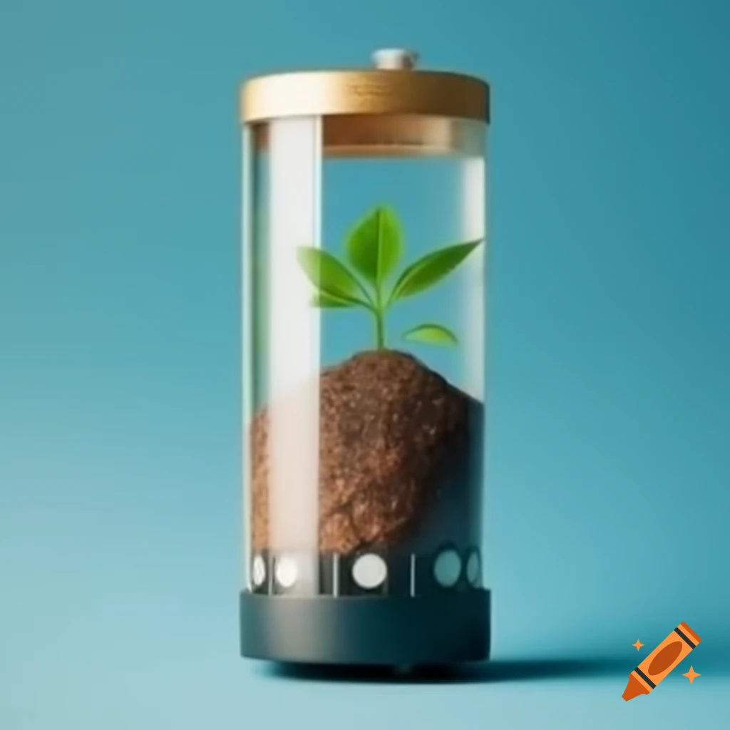 Battery with plants growing on top, symbolizing eco-friendliness