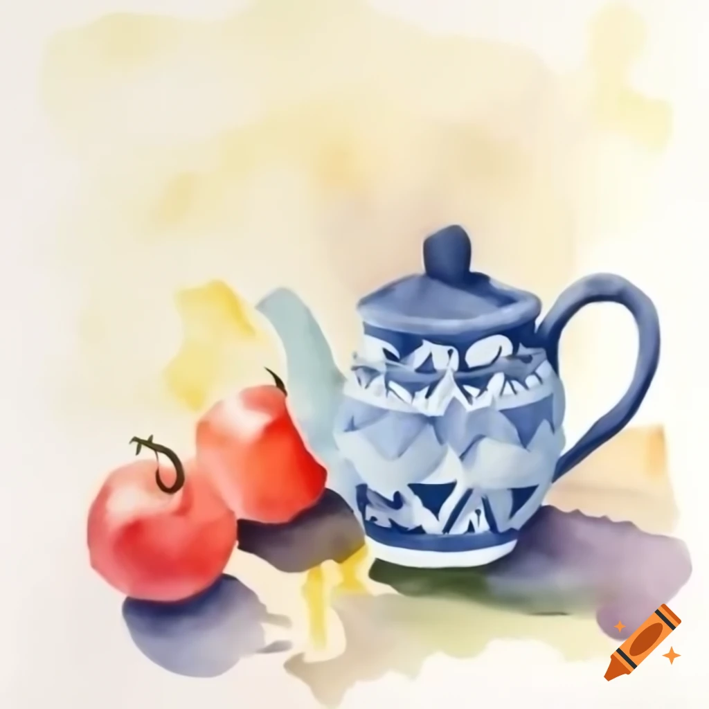 Half-finished still life watercolor painting