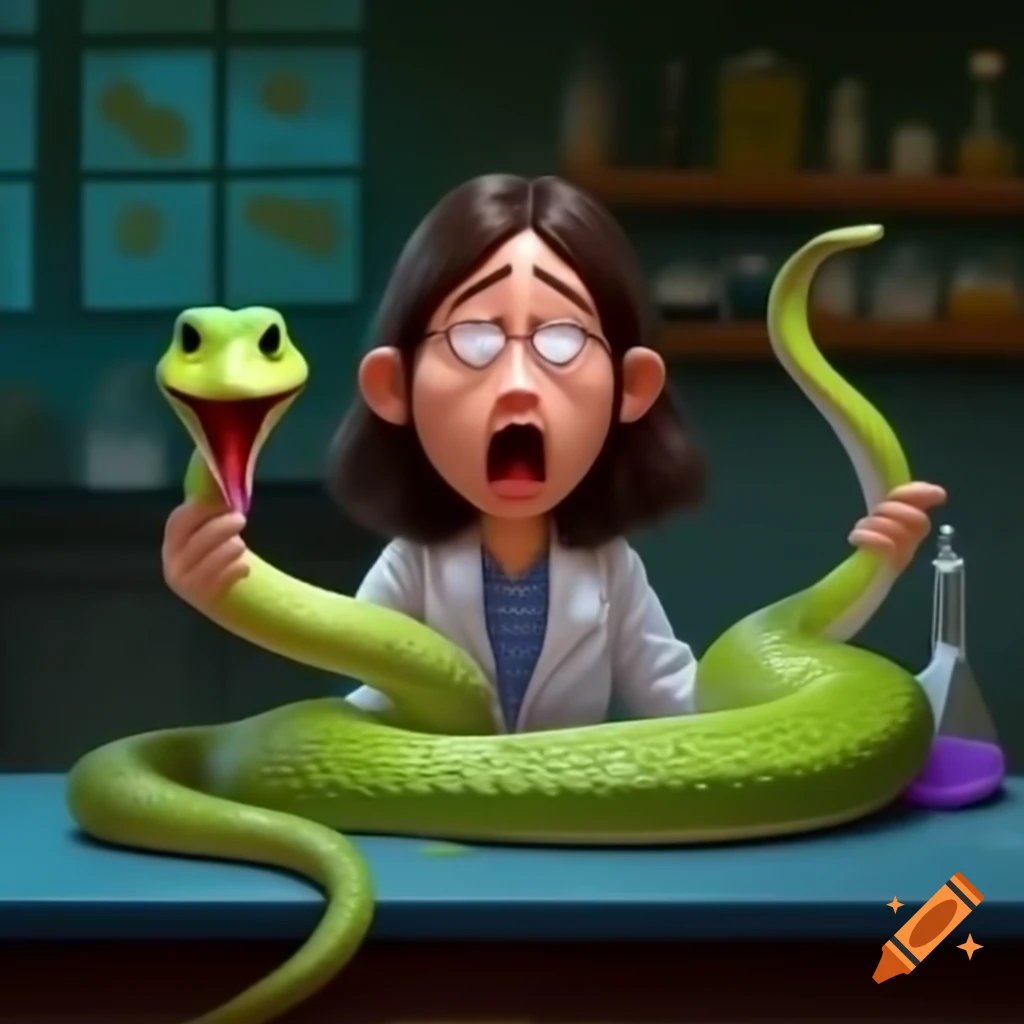 Woman startled by snake in laboratory setting