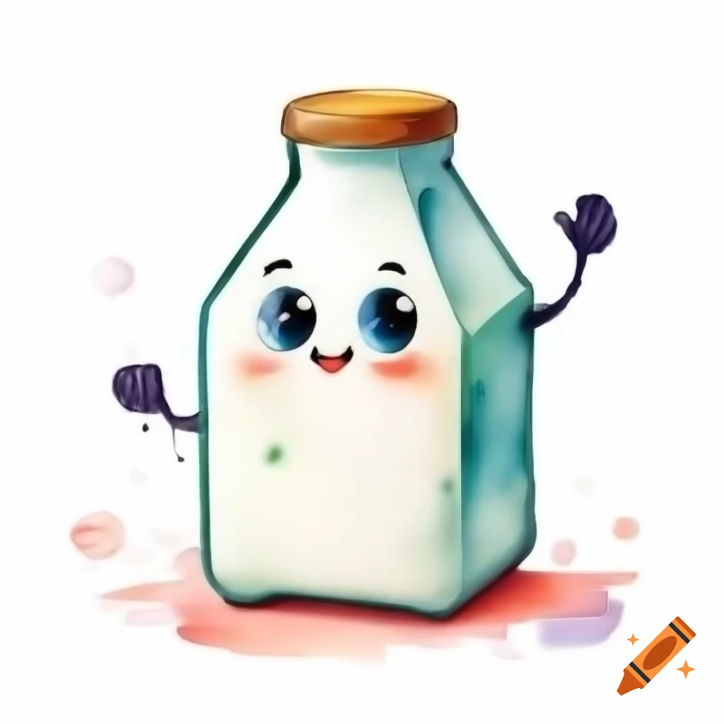 Cartoon milk box on white background, watercolor style