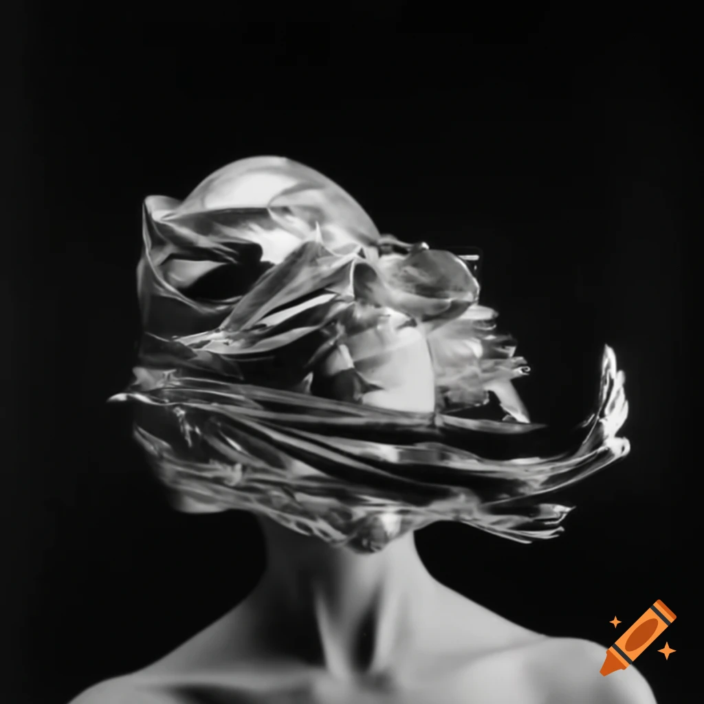 Pop surreal photography featuring a silver statue from the 2000s