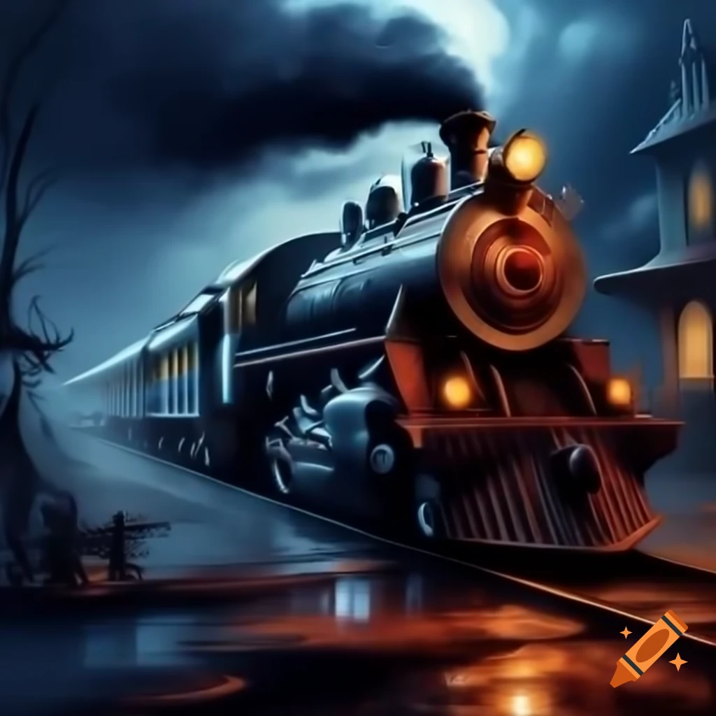 Spooky train setting with eerie atmosphere