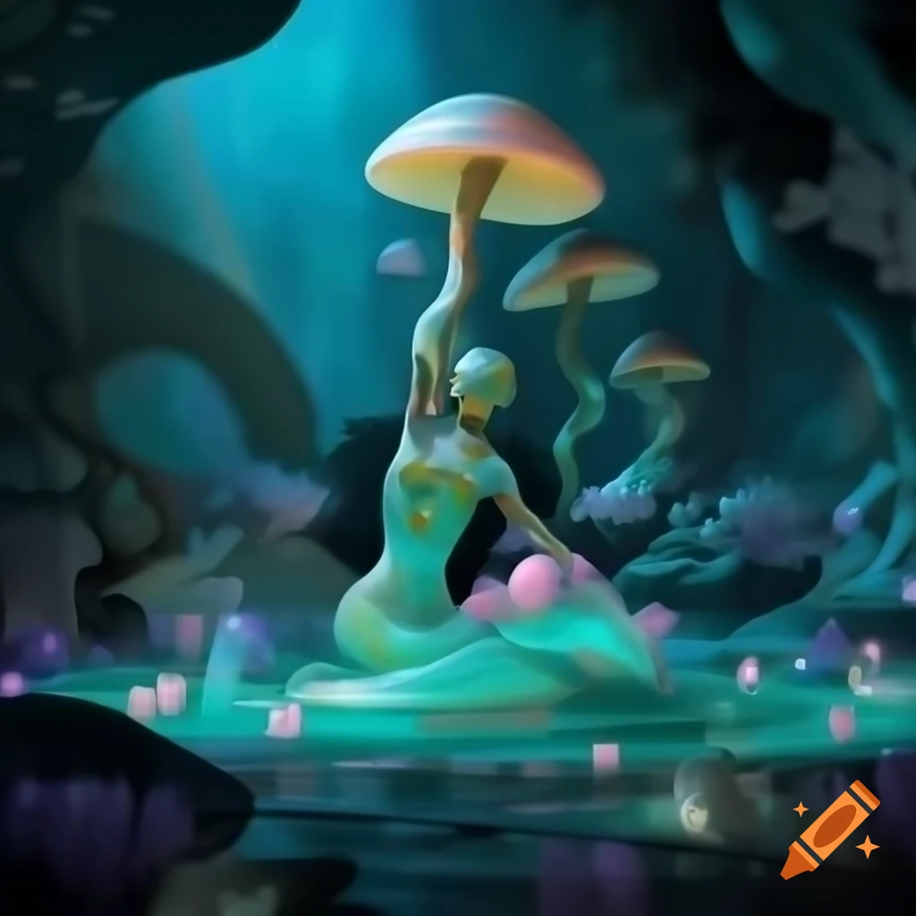 Close-up portrait of biopunk cyborg mermaid goddesses in captivating realm