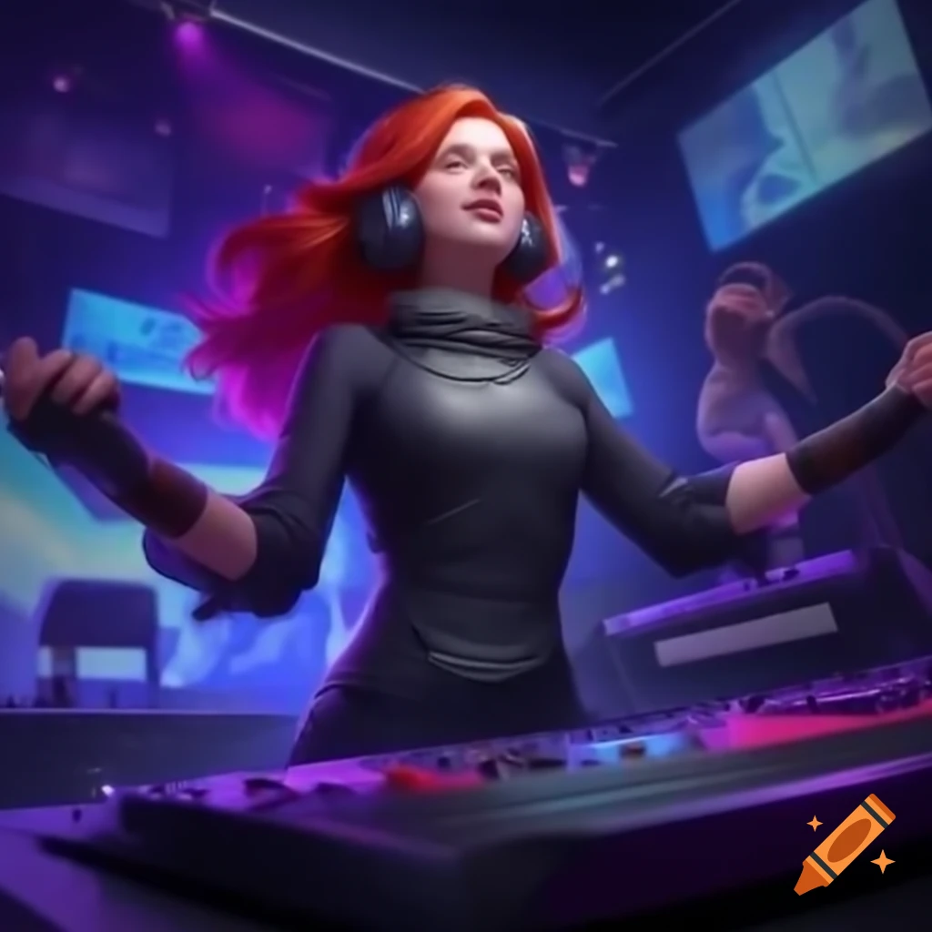 Redhead woman performing live music on Twitch