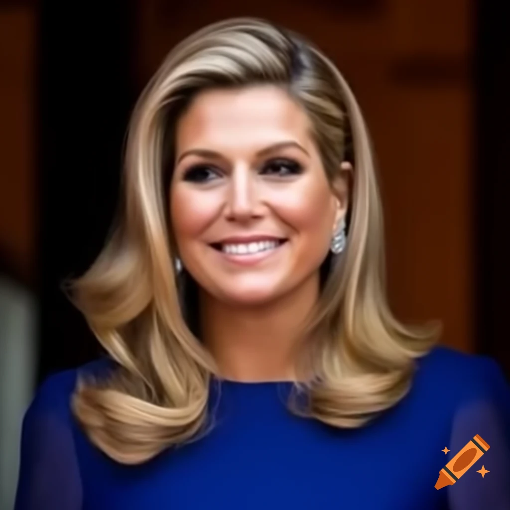 Queen Maxima showcasing a dramatic hair transformation from long straight hair to short curls
