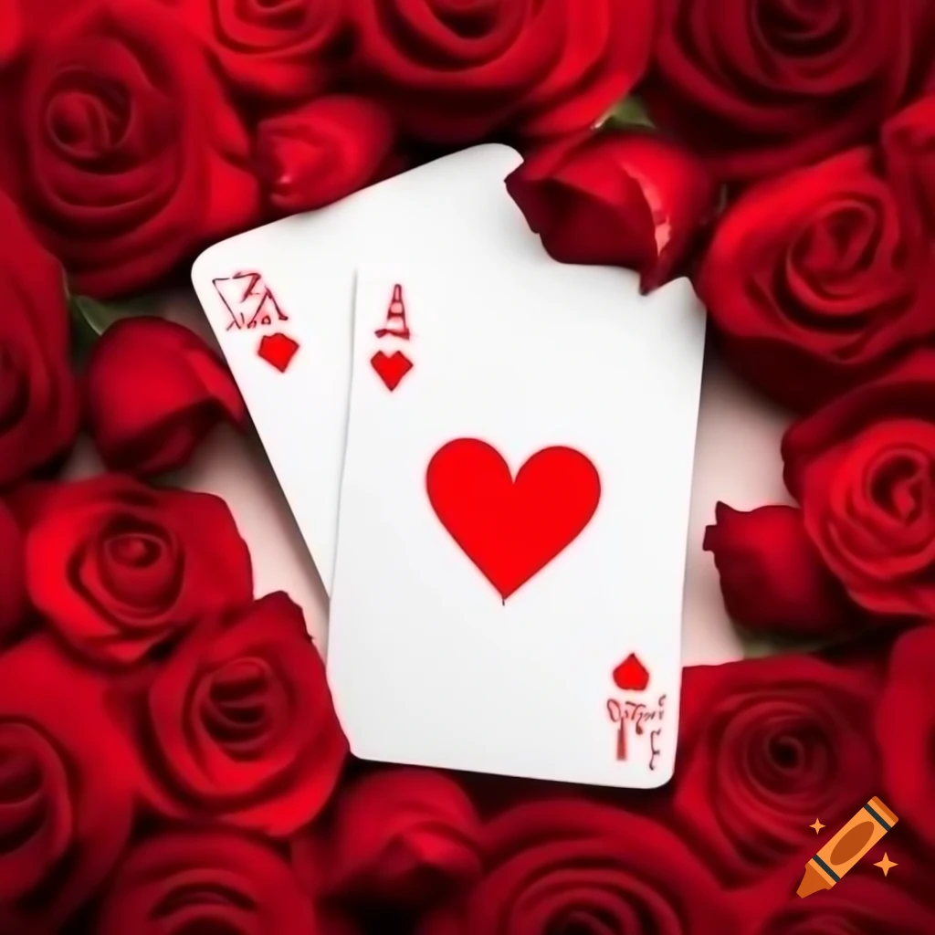 Card game featuring heart design surrounded by roses