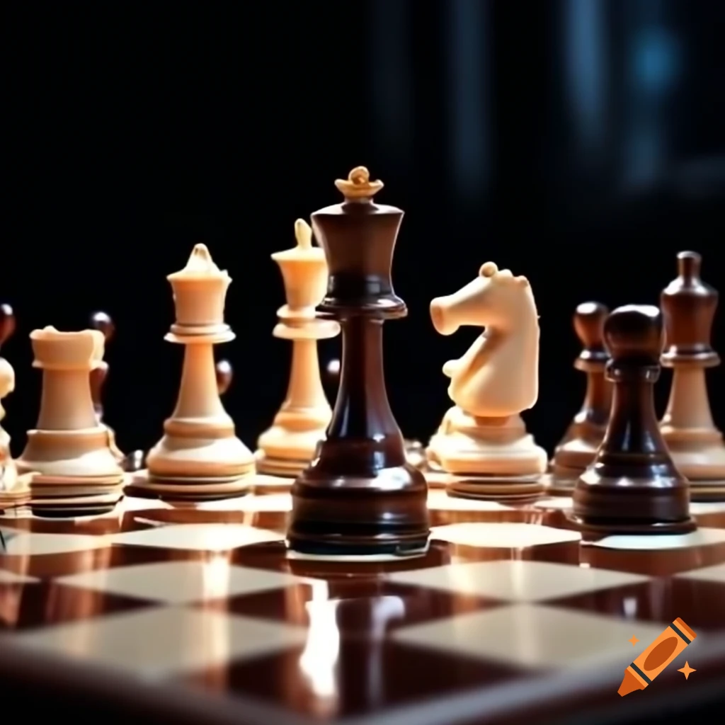 Chess game pieces arranged on a board