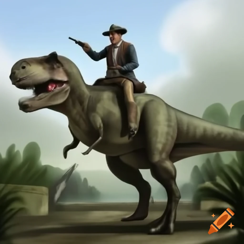 George Washington riding a T-Rex dinosaur