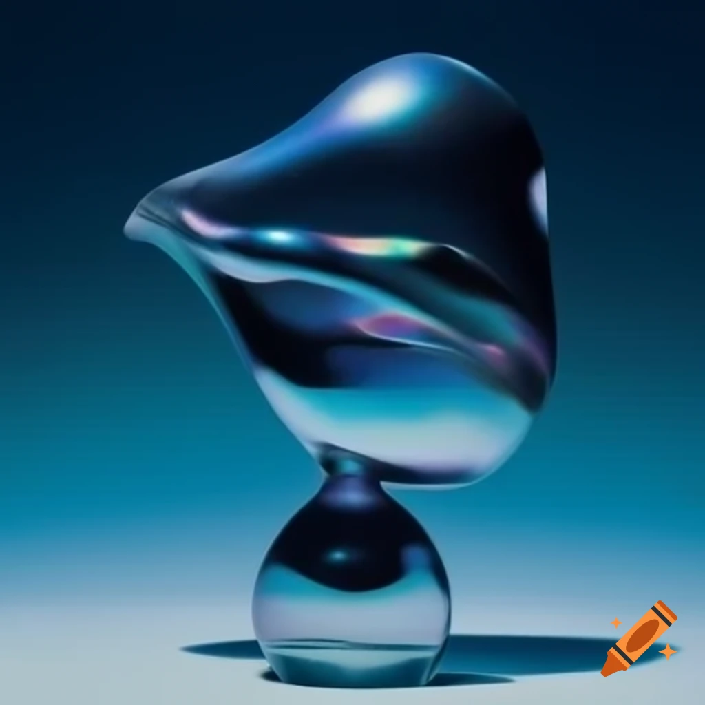 Pop surreal photography featuring iridescent glass statue