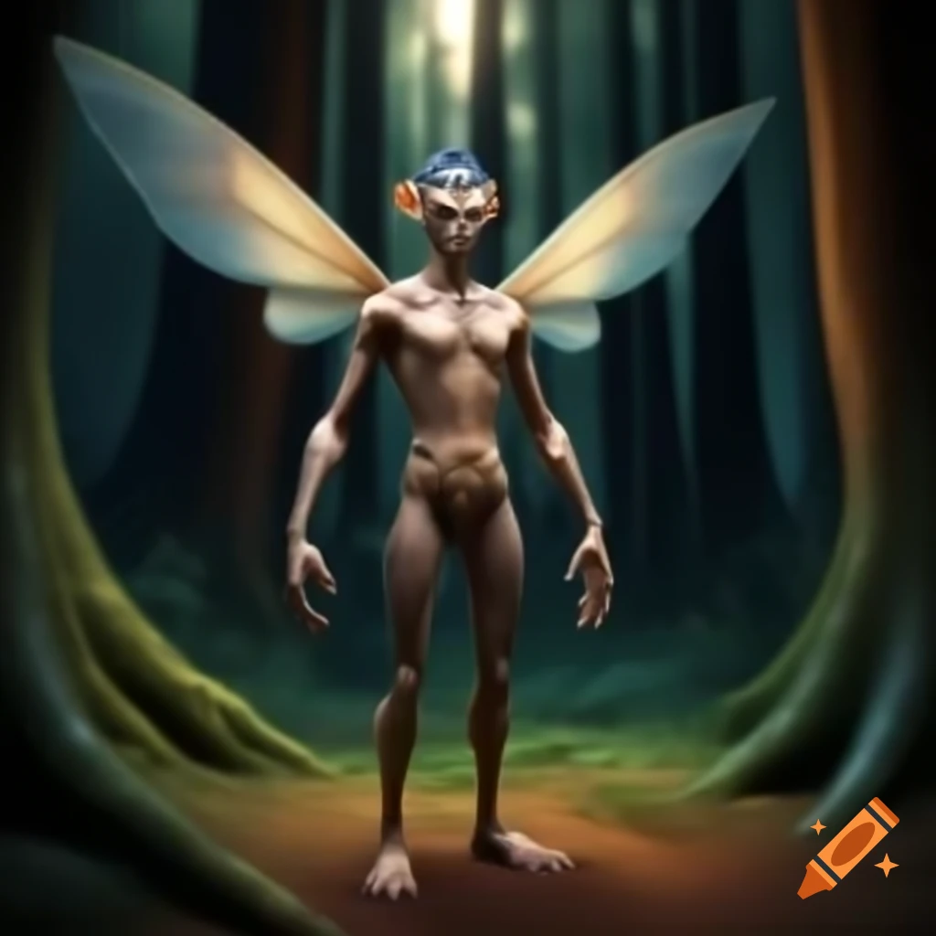 Photorealistic 3D render of a fairy beside a tree in a forest