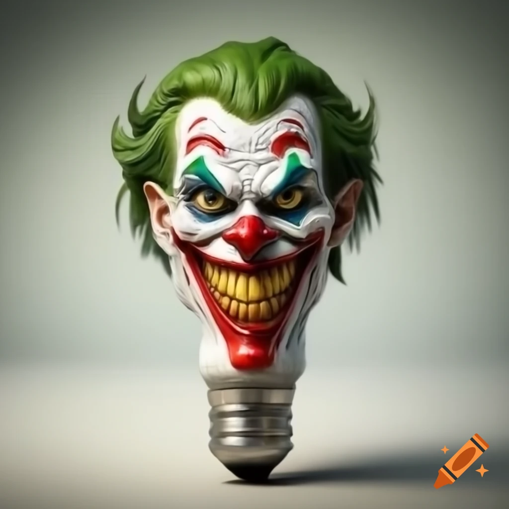 Realistic caricature of joker resembling a light bulb