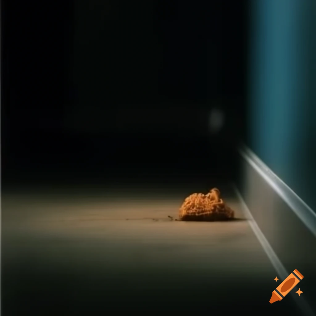 Lone piece of fried chicken in dimly lit room