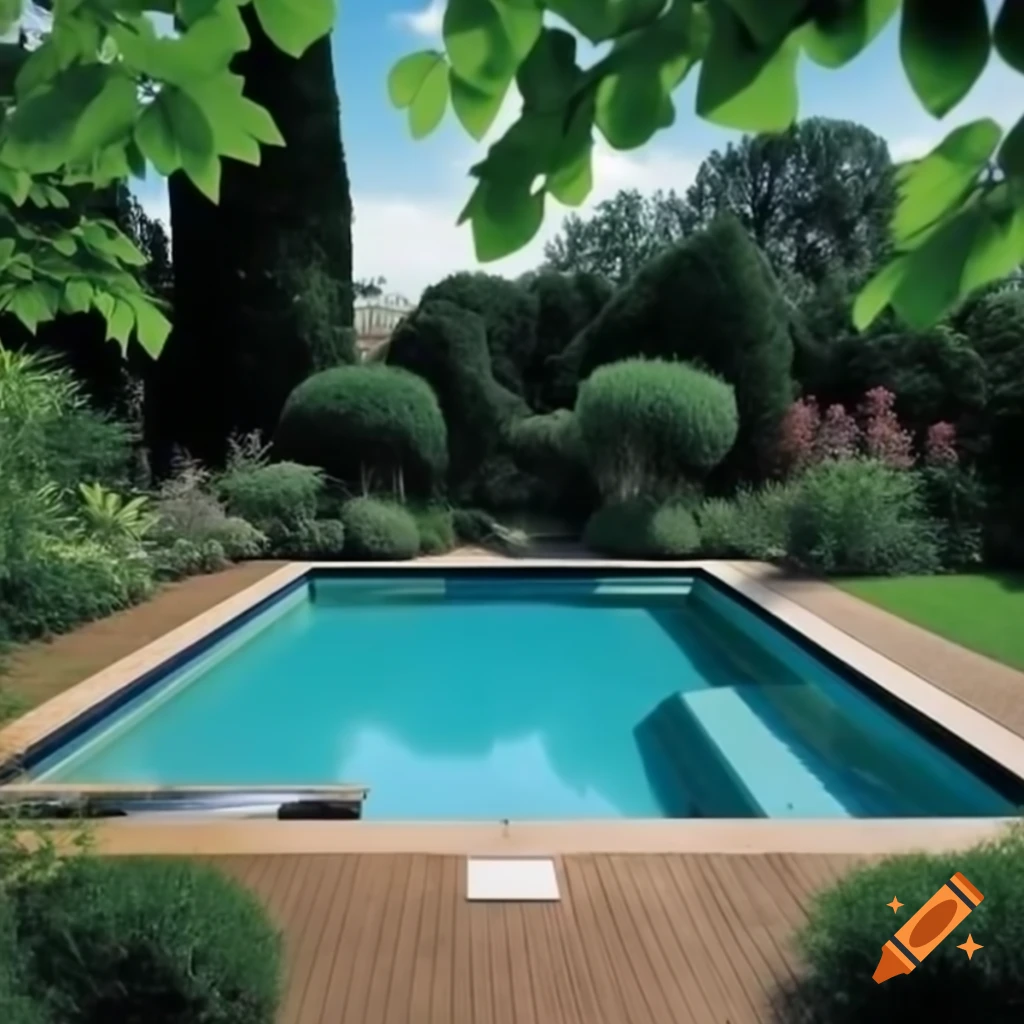 Swimming pool surrounded by a beautiful garden