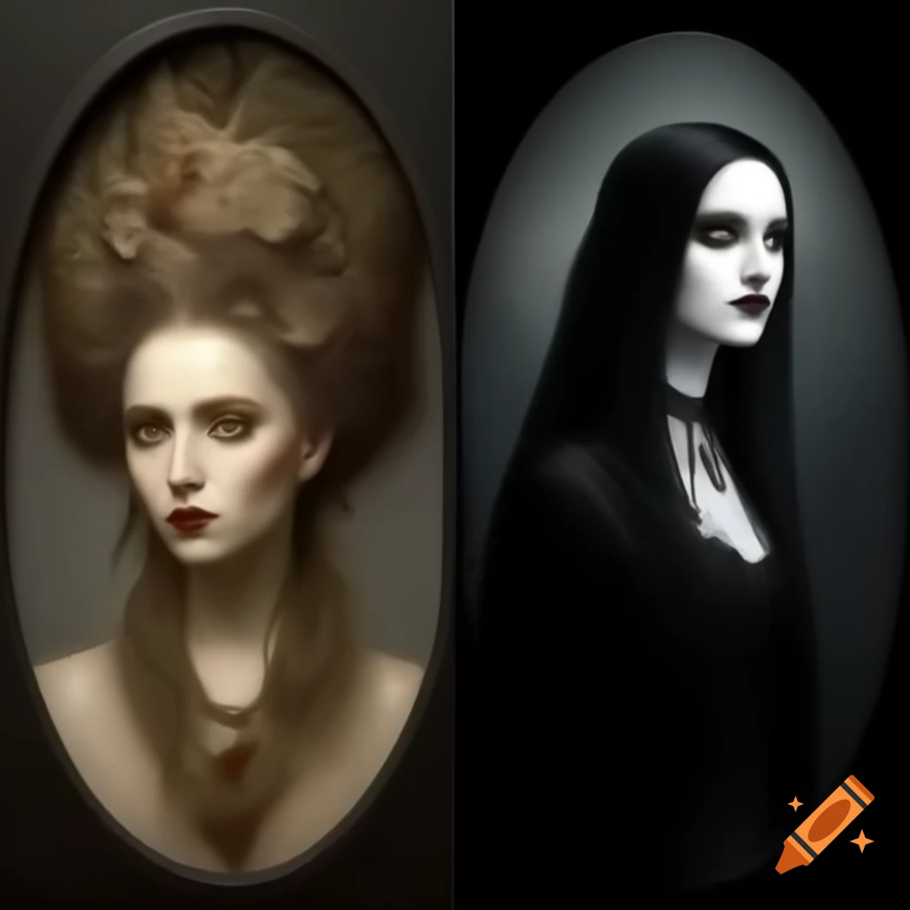 Contrast diptych featuring Southern Slavic woman on right and Gothic woman on left