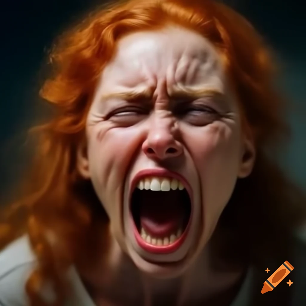 Ultra realistic portrayal of an upset redhead woman