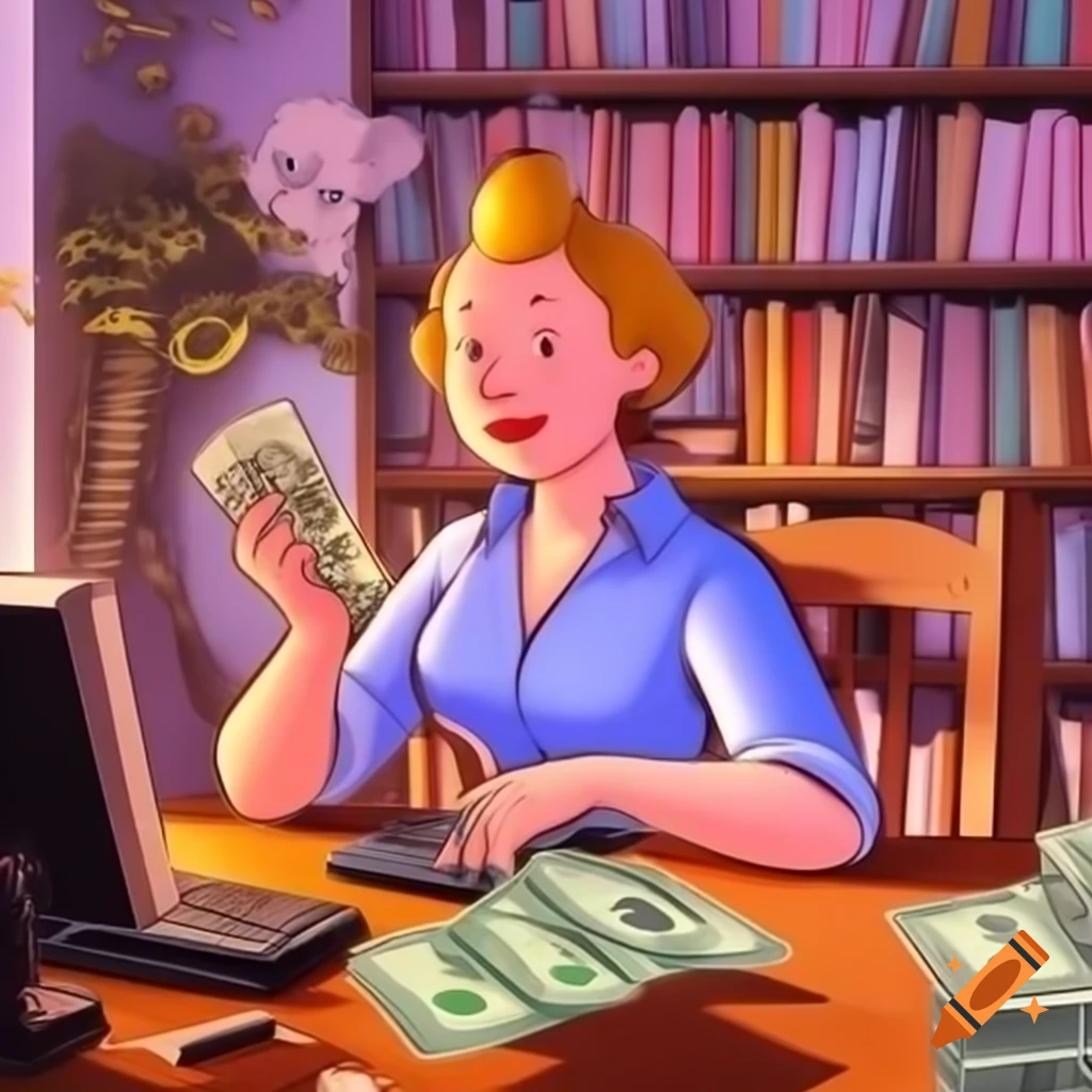 Woman creating online store with premium design in 2D comic style