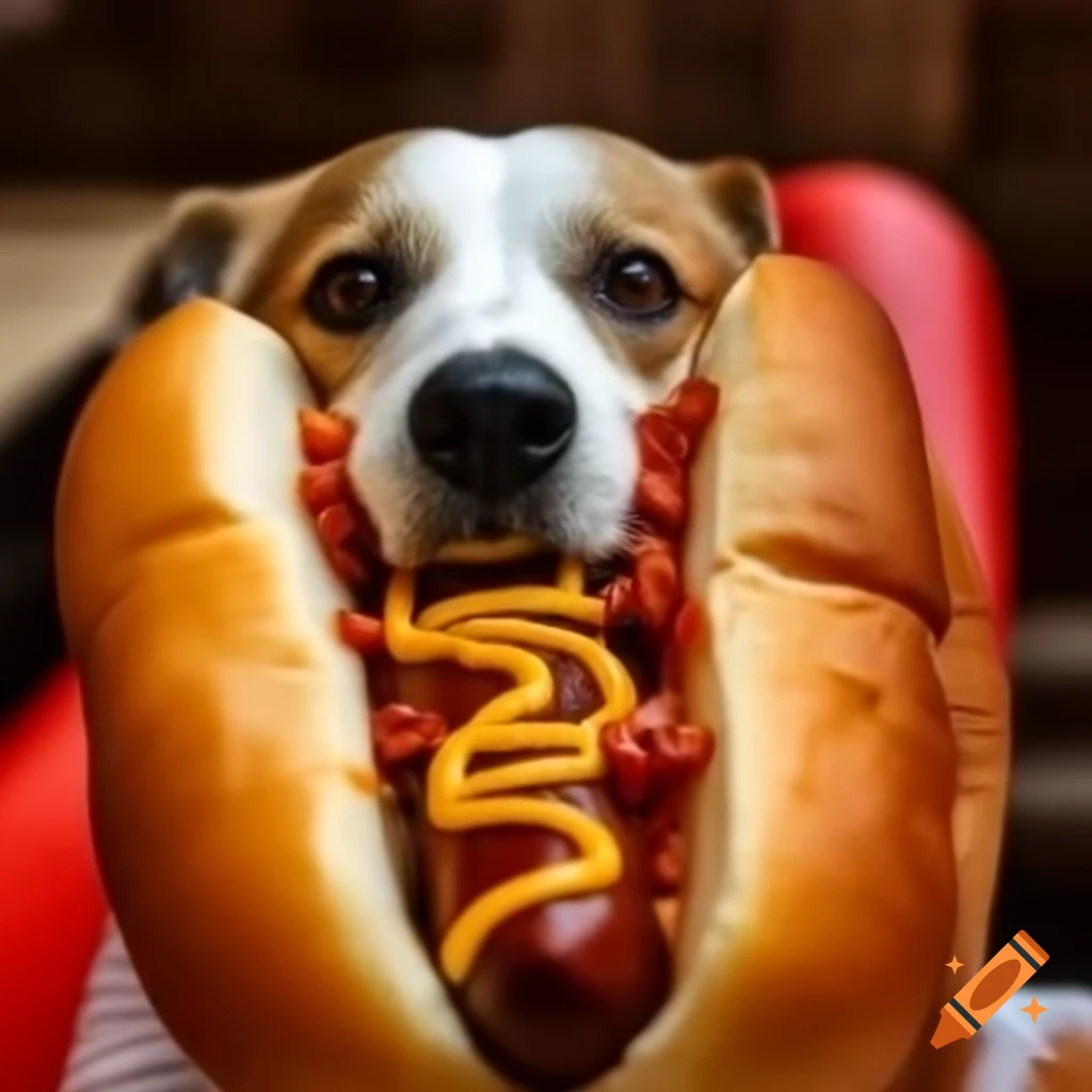 Dog resembling a hot dog, playful and humorous