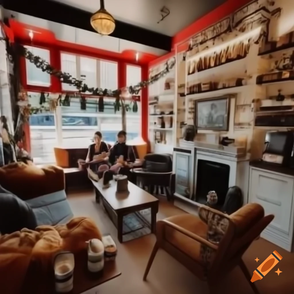 Interior of themed coffee shop divided by movies and TV series zones
