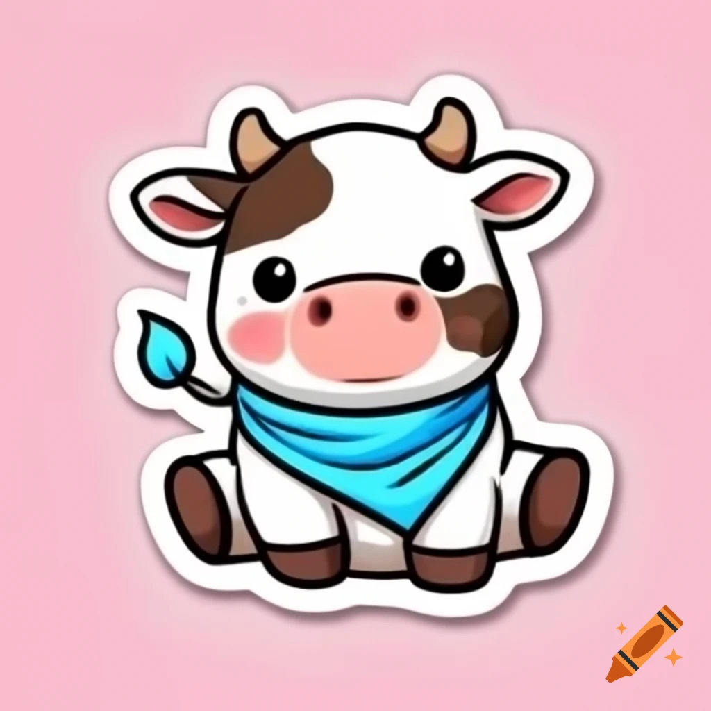 Cute cow sticker with blue bandana featuring la on craiyon