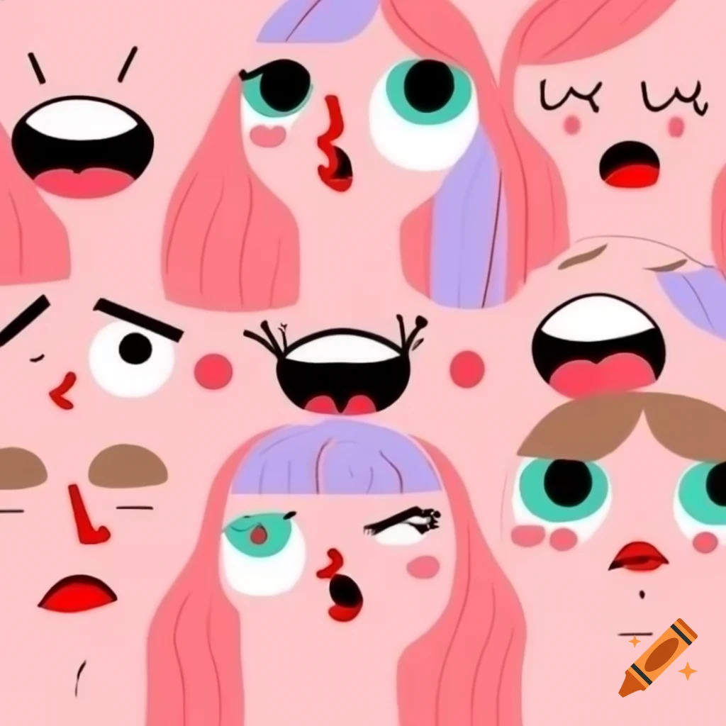 Funny meme faces in anime cartoon style with feminine characters