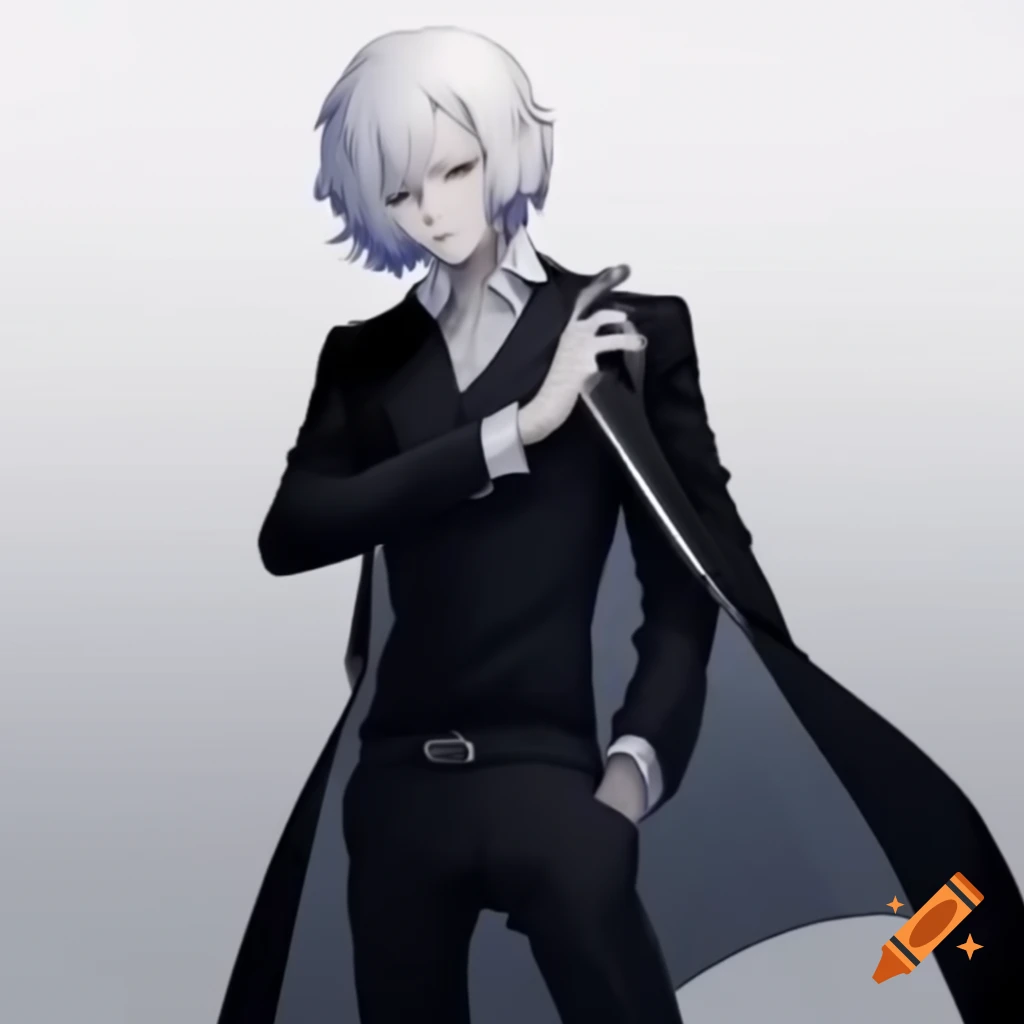 Anime character from Bungo Stray Dogs controlling electricity, with white hair and blue eyes in black coat