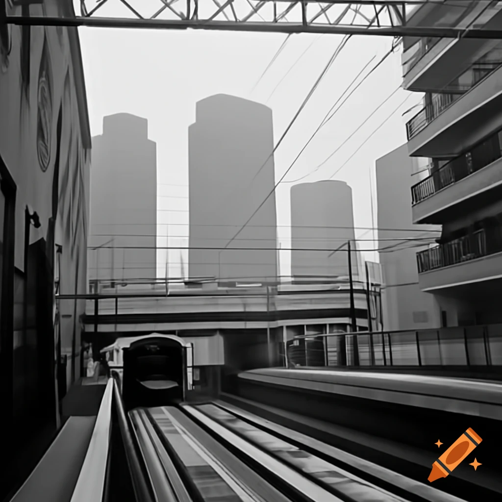 D62A train entering elevated station in winter with skyscrapers in background