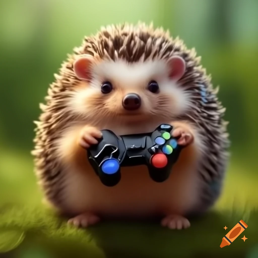Hedgehog holding mini gaming controller