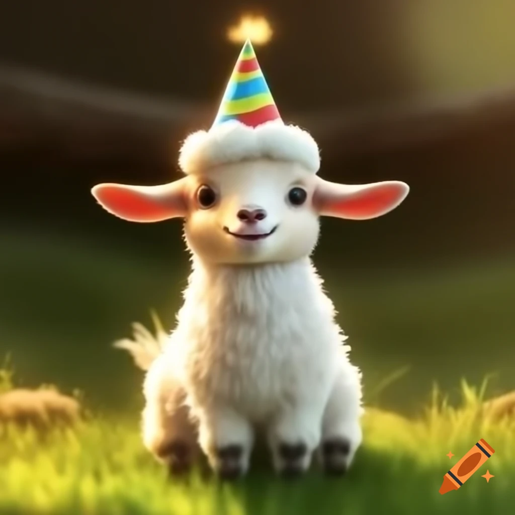 Cute goat wearing a birthday hat