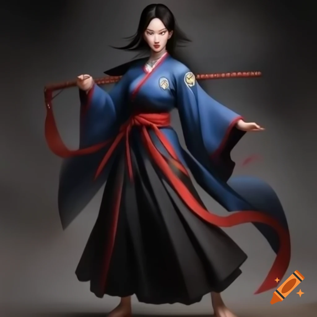 Martial arts heroine inspired by 1800s Asian fashion, resembling South Korean actress