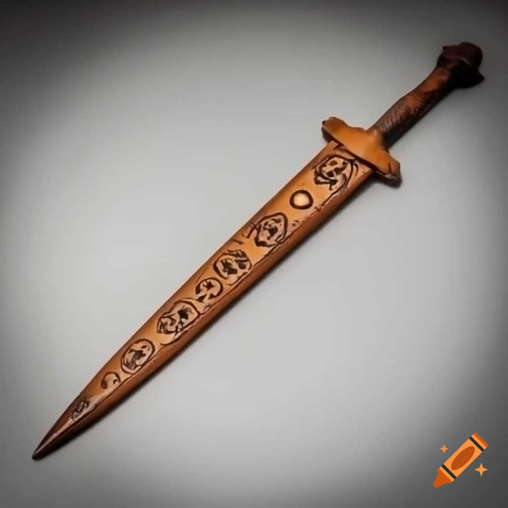 Wooden sword with decorative patterns on the blade