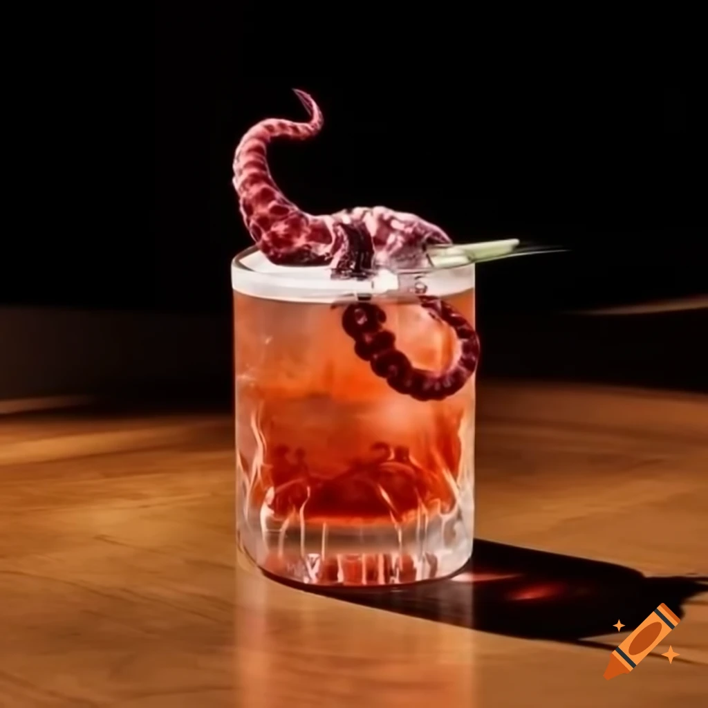 Cocktail garnished with octopus tentacle