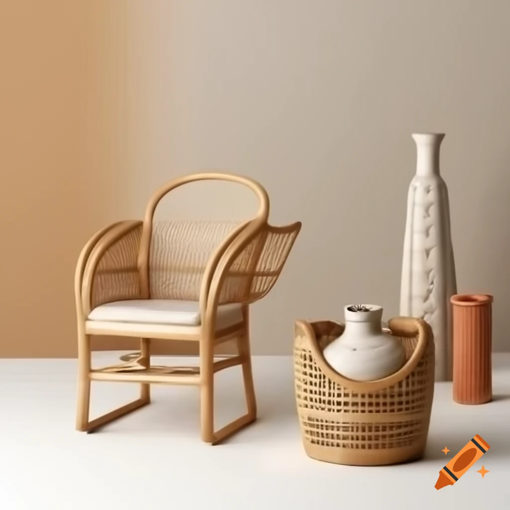 Minimalist logo design for aesthetic rattan furniture and ceramic items in earthy colors