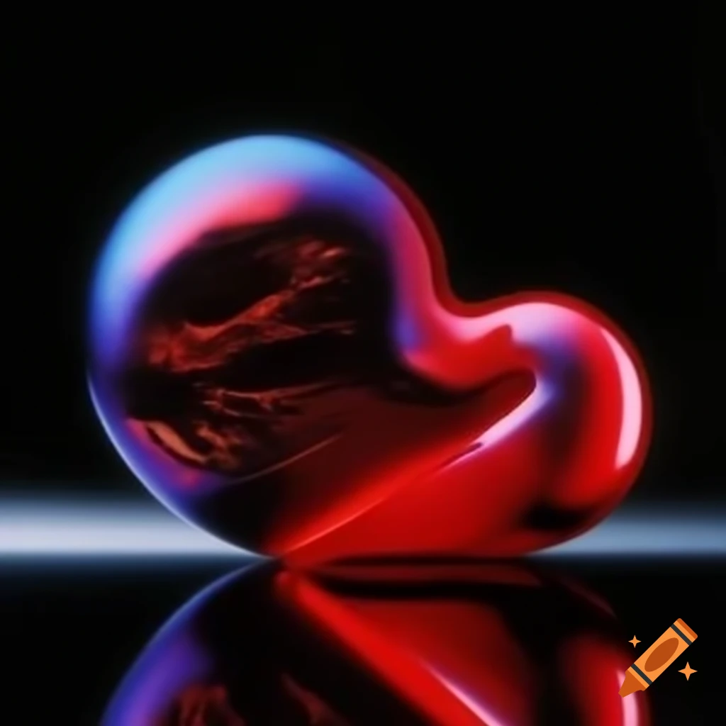 Pop surreal photography featuring iridescent red glass statue