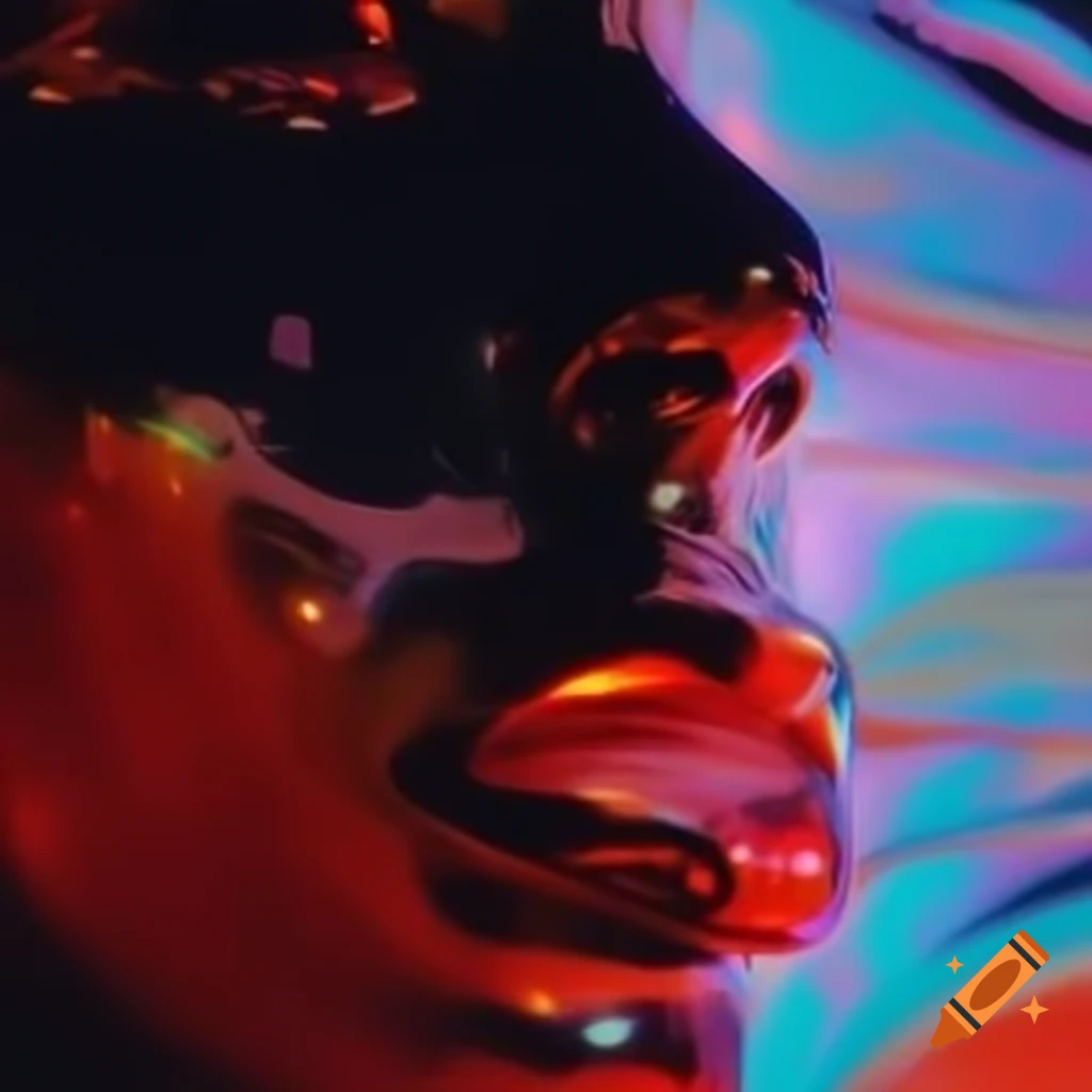 Iridescent red glass statue in pop surreal 2000's photography style
