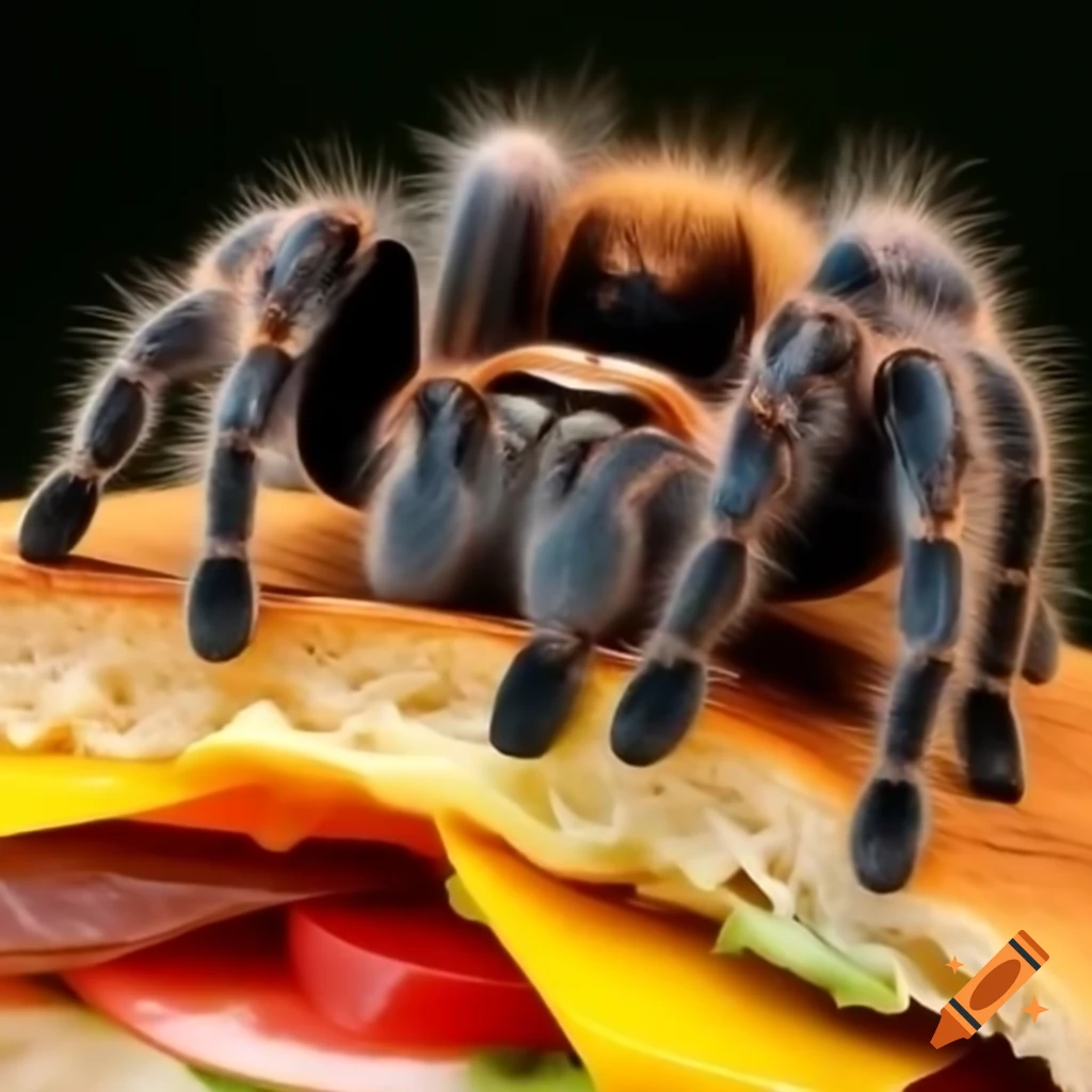Tarantula interacting with a sandwich