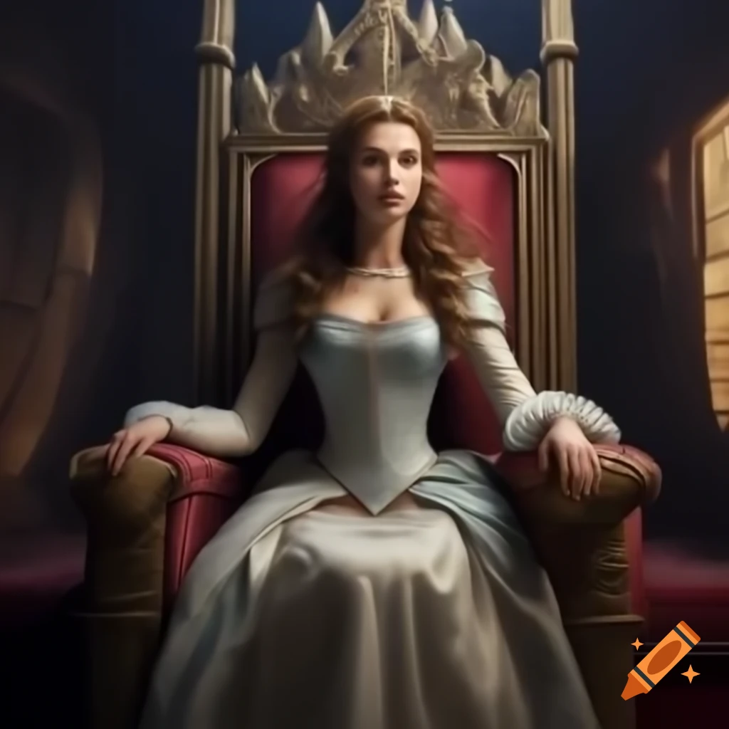 Beautiful princess sitting on throne in castle