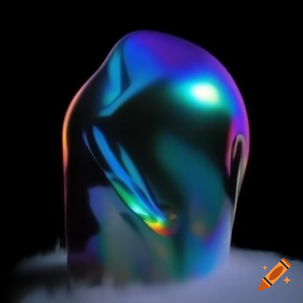 Pop surreal photography featuring iridescent glass statue