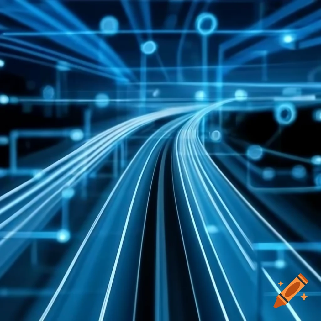 Motorway leading into blue technical background symbolizing AI