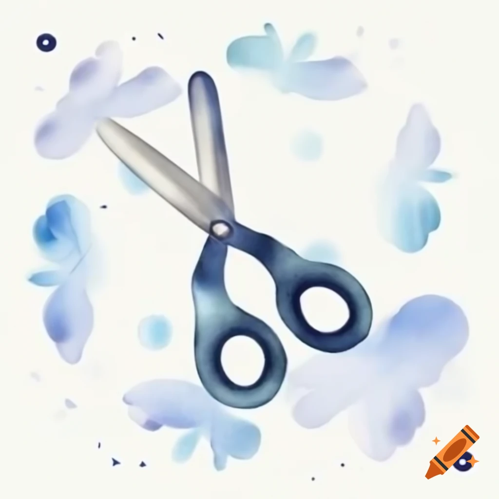 Cartoon-style scissors on white background in watercolor
