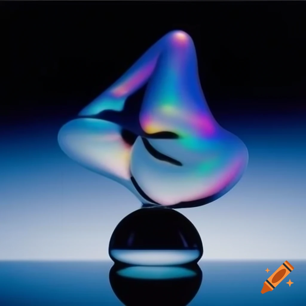 Pop surreal photography featuring iridescent glass statue