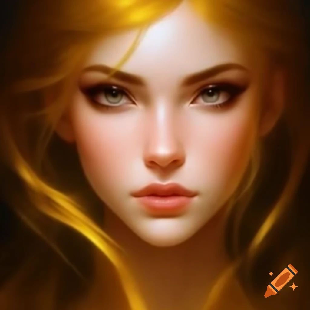 Woman with golden hair and black eyes