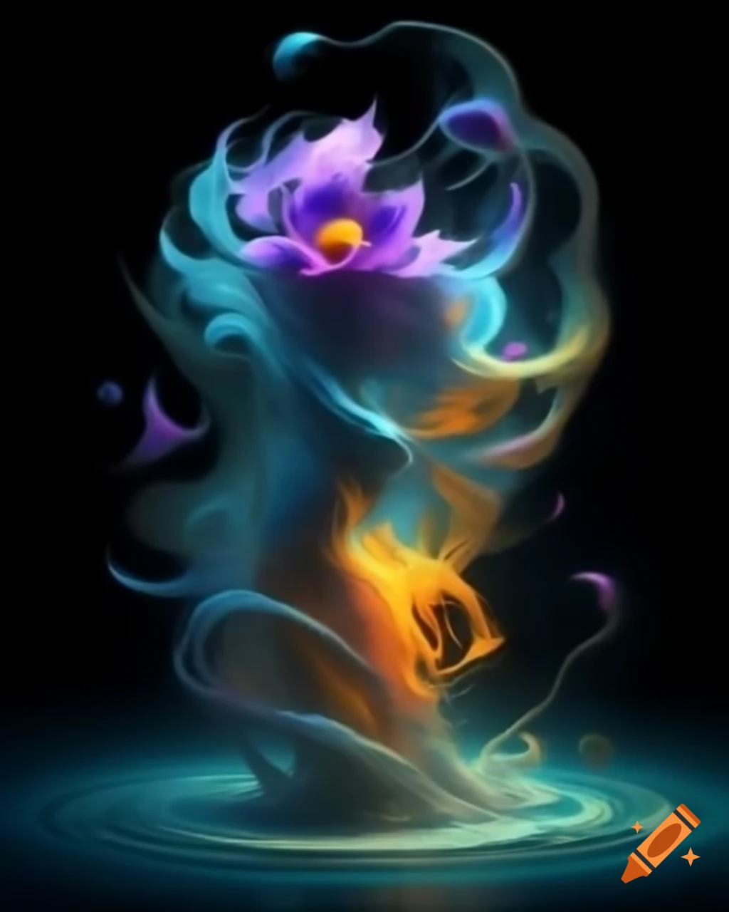 Mystical dance with vibrant shapes transcending dimensions on canvas