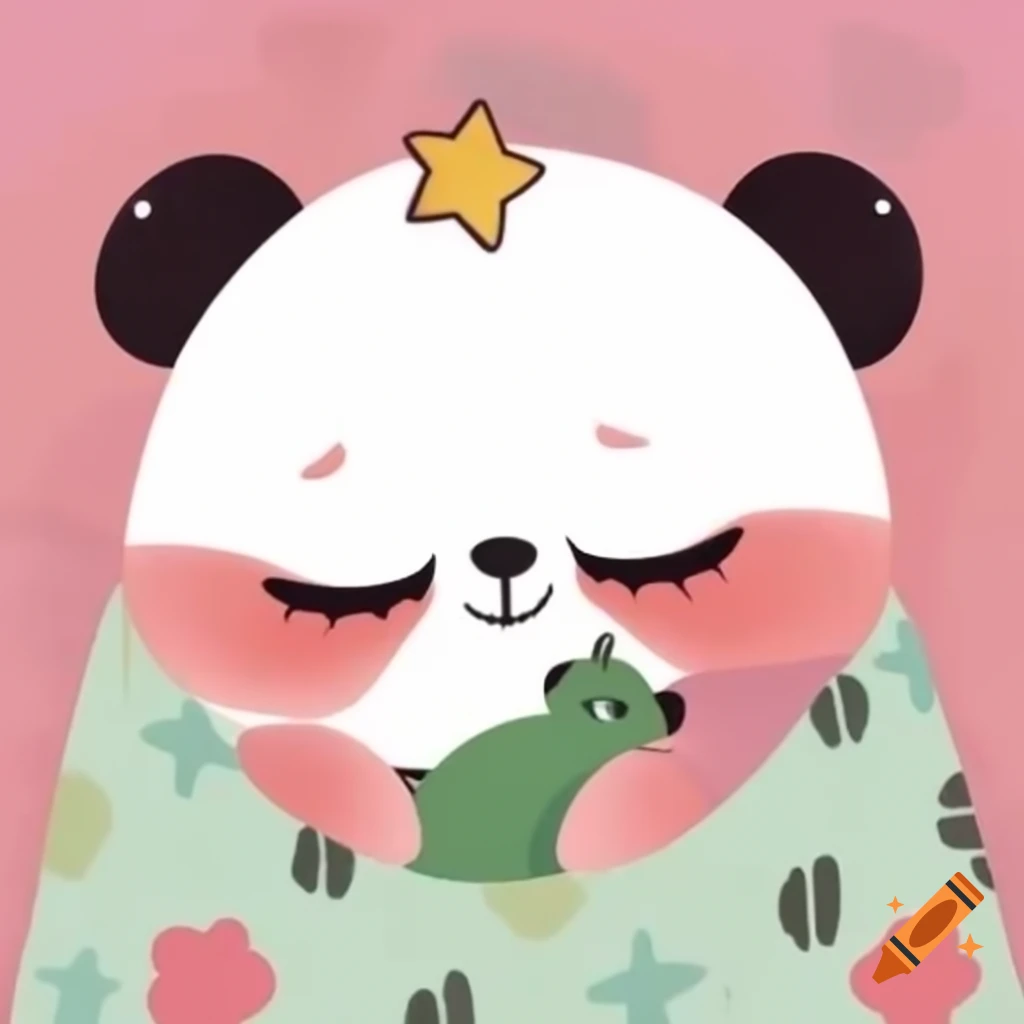 Cute chubby panda in star-patterned pajamas, relaxed and sleepy demeanor