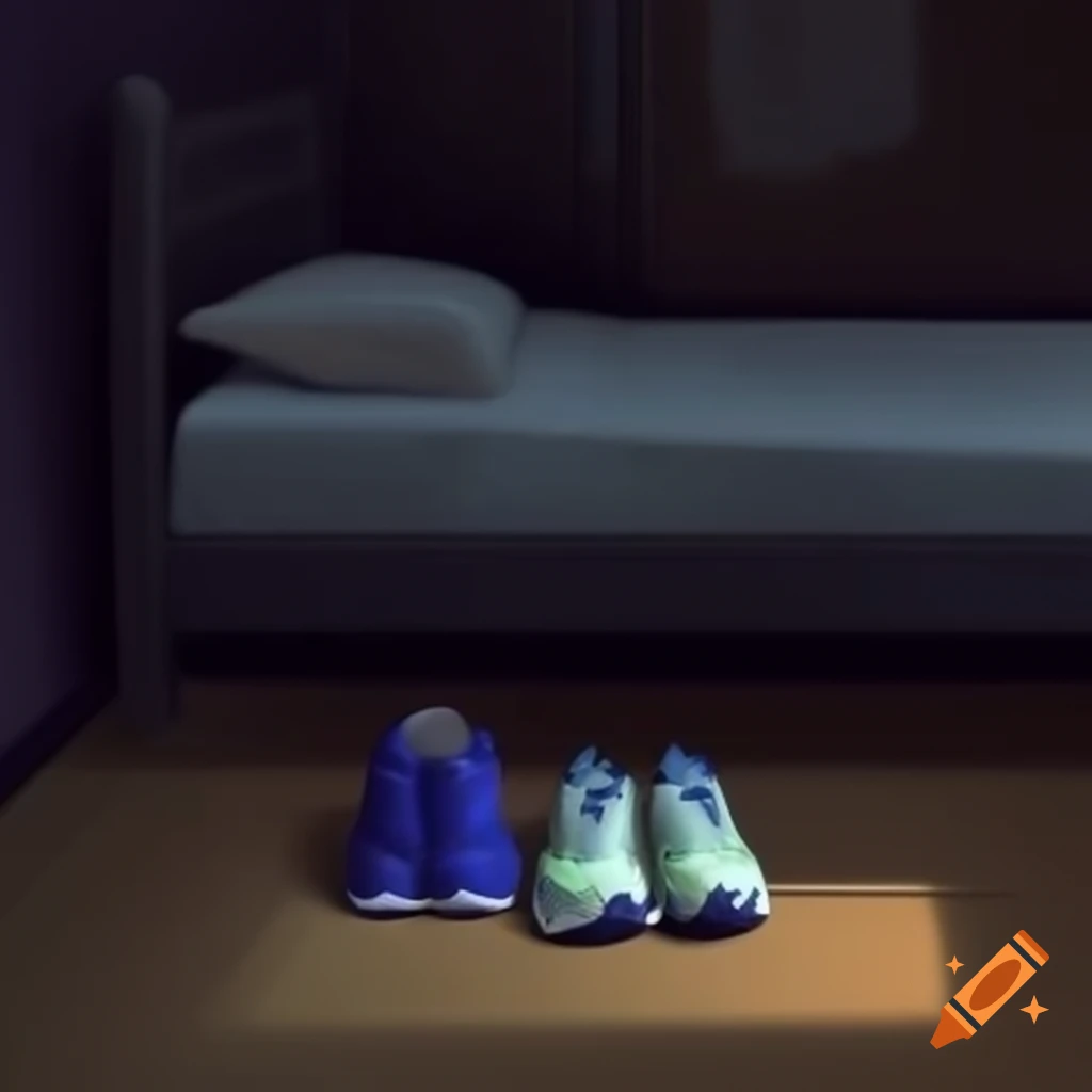 Running shoes organized beside a bed