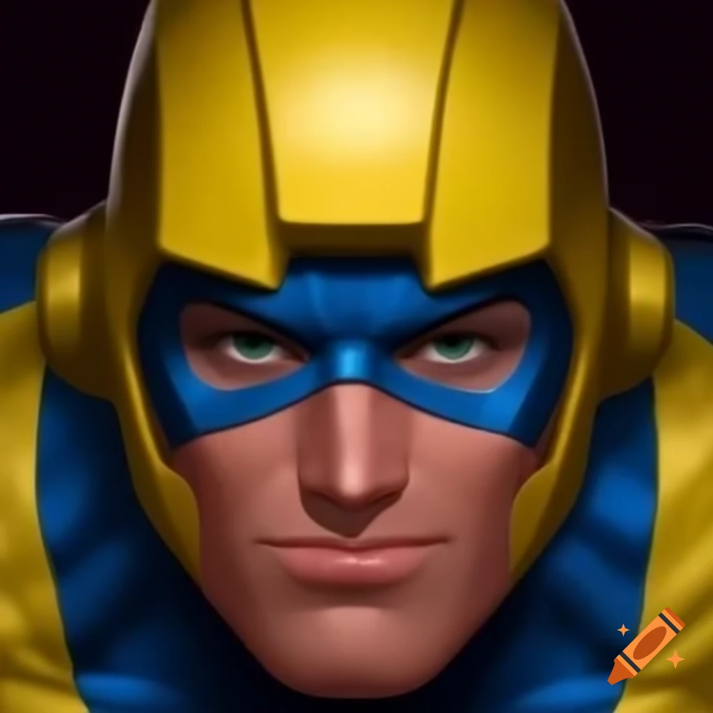 Superhero character wearing a yellow helmet