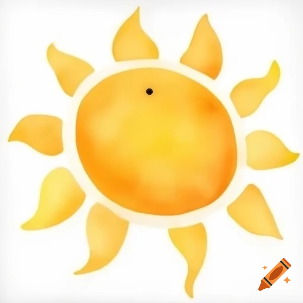Cartoon sun illustration on white background, watercolor style